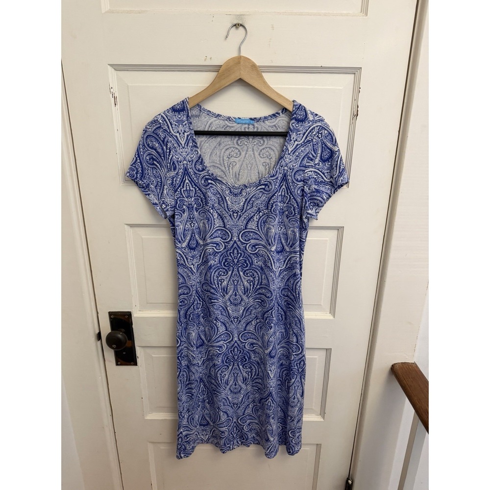 J. McLaughlin Women's Blue Paisley‎ Casual Shift Dress Cap Sleeves Size XS